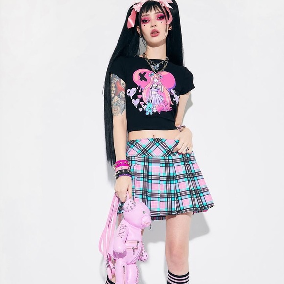 Dolls Kill Current Mood Digital World Anime Graphic Baby Tee Pastel Goth Anime - Picture 4 of 8